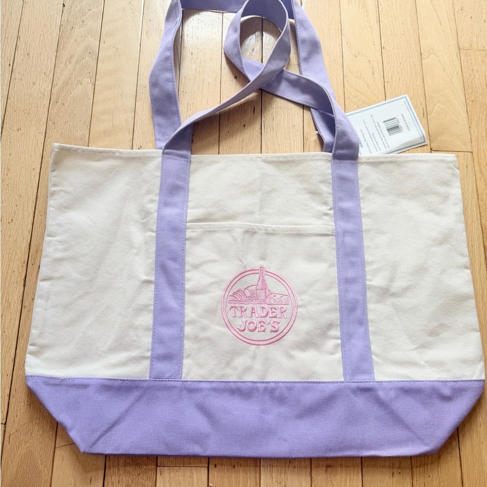 Trader Joe's Reusable Large Canvas Tote Bag - Lavender and Pink NWT - Picture 4 of 4